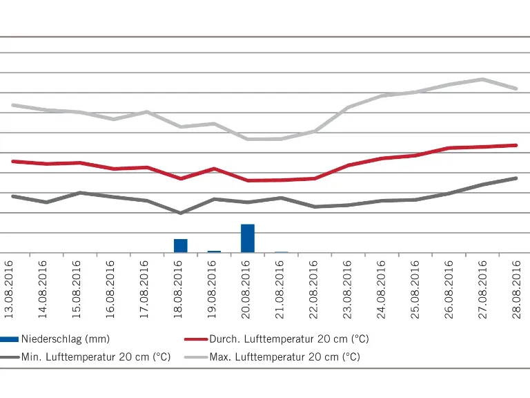 Niederschlag und Temperaturverlauf am Versuchsstandort